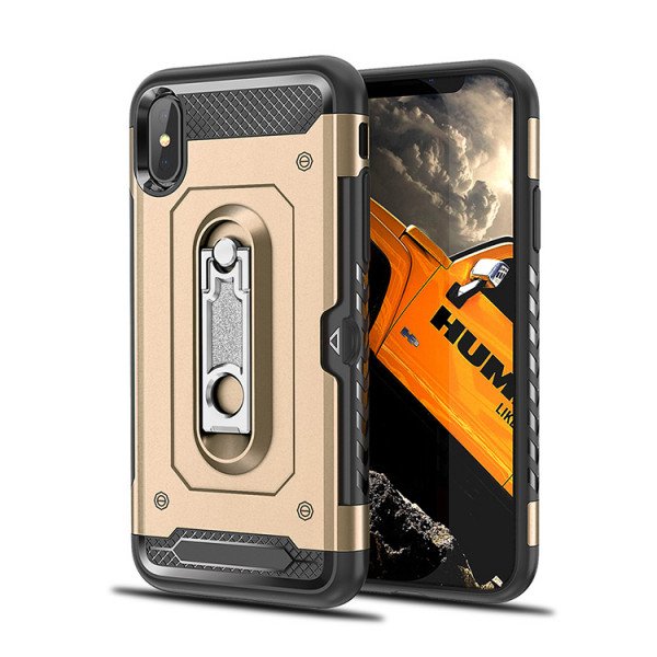 Wholesale iPhone X (Ten) Rugged Kickstand Armor Case with Card Slot (Gold)